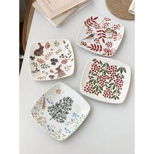 外贸原单日单釉上彩陶瓷方盘日式 可爱浆果家用碟子