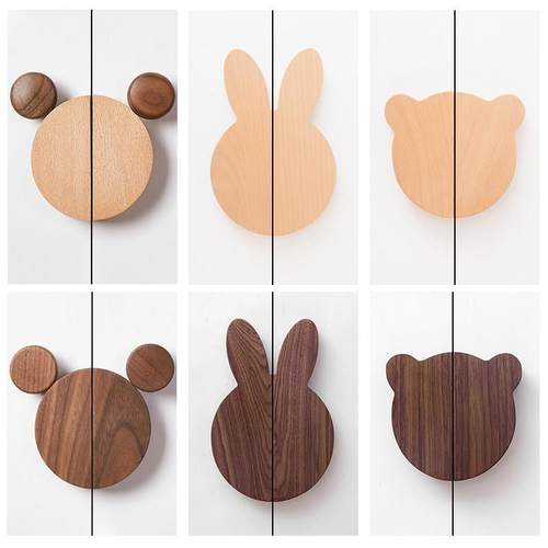 儿童房衣柜拉手米奇兔子小熊卡通拉手实木衣柜抽屉柜子半圆门把手