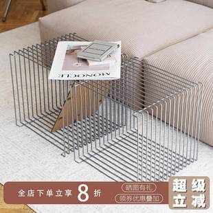 盒子生活简约不锈钢线条边几家用中古创意组合小茶几panton wire