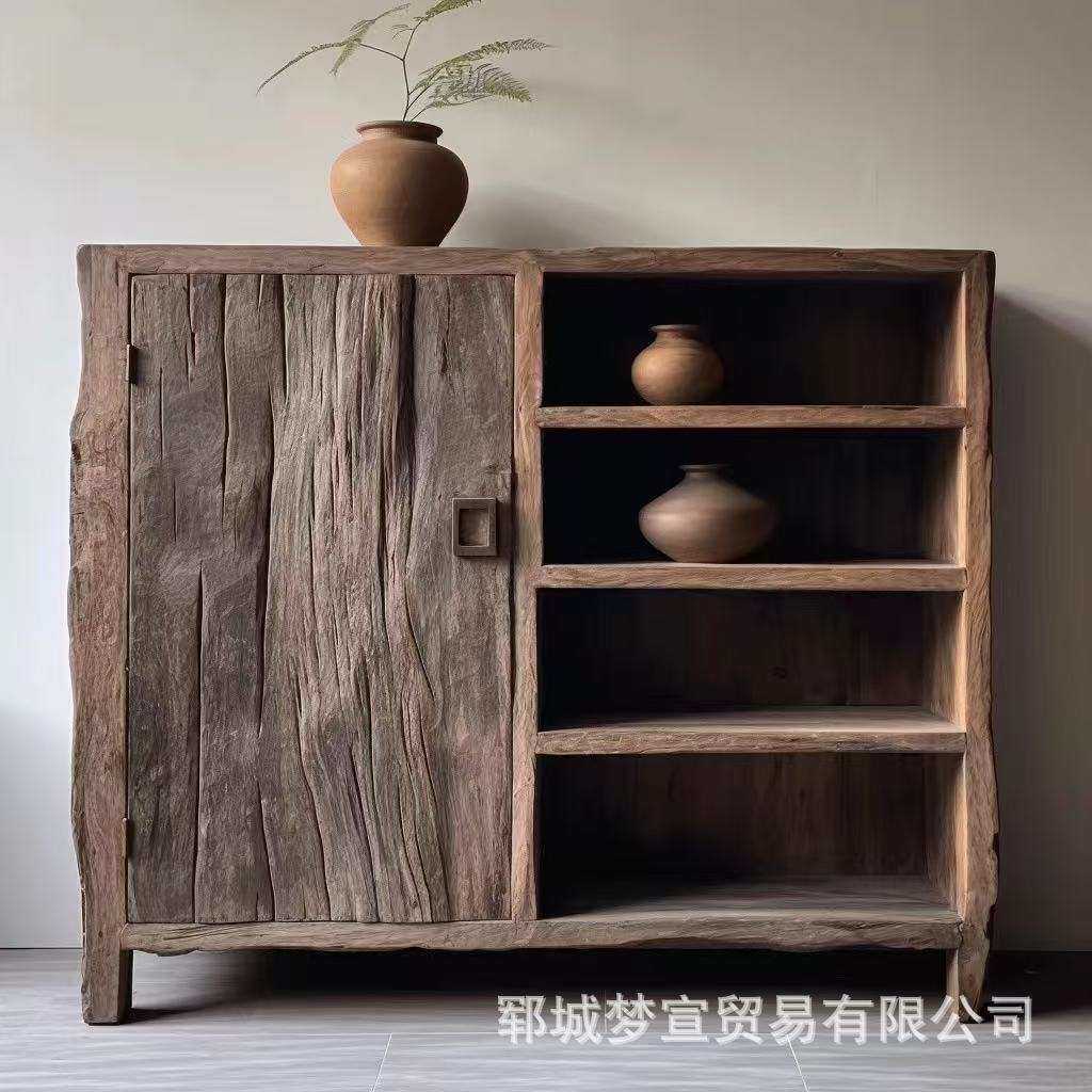 诧寂风老榆木餐边柜家用四层斗柜榆木储物柜榆木茶壶茶具收纳柜子