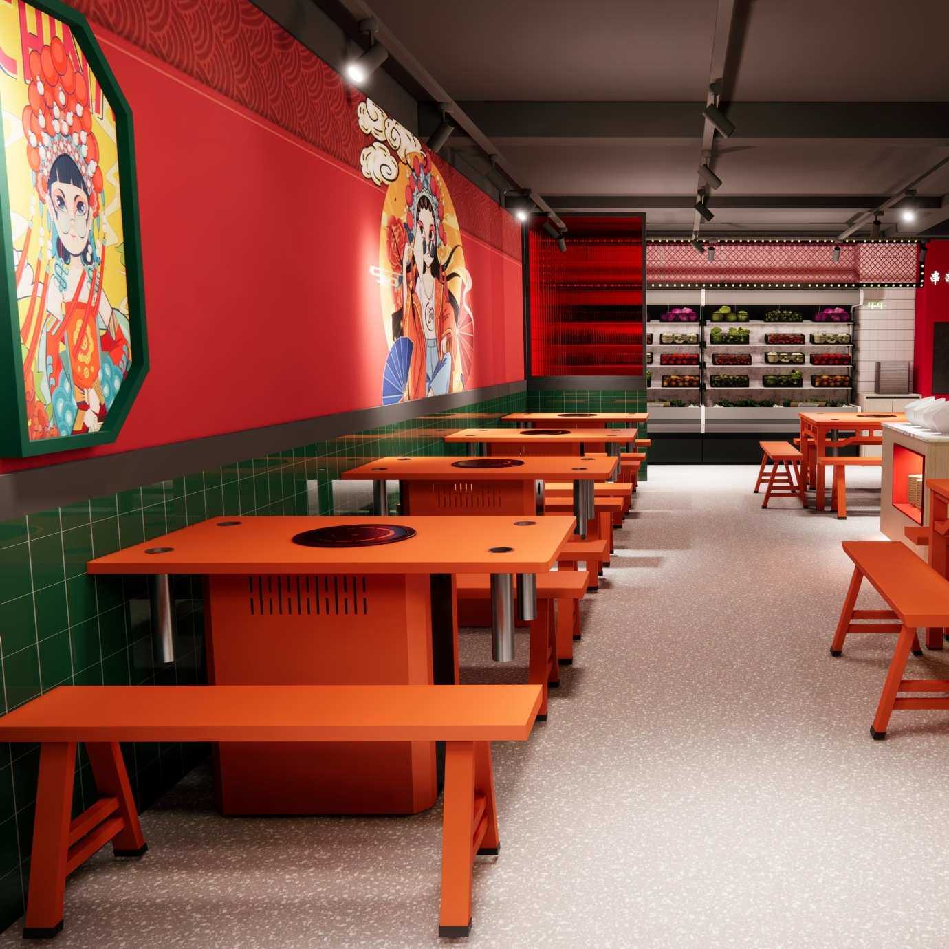 特色主题火锅桌电磁炉烤肉一体串串香餐饮餐桌长方形烤肉桌椅组合