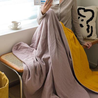 色双面纯棉纱被布四VOA层柔盖软单双人毛巾毯夏凉被成人全棉素睡