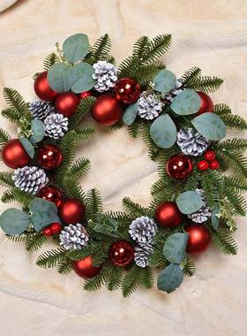 圣诞环节装饰品50MHZc圣诞花门挂红果m装球饰藤圈蝴蝶结草藤壁挂