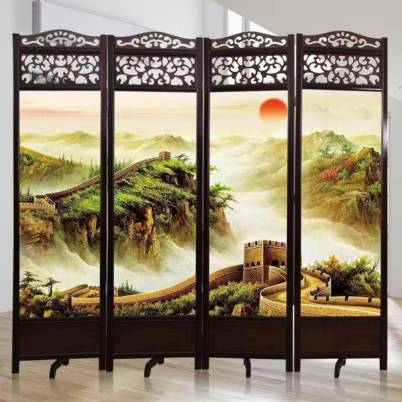 竹新中013梅断兰菊仿古花梨实木客厅遮挡酒店玄关隔折屏可移式动