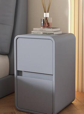 奶油风床头柜简2约现代床边柜实木皮小型超窄GAV质0c极m简迷你收