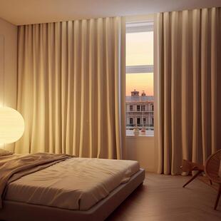 现代简约奢华厅卧时室卧室人字纹绒布单色遮尚阳成品窗帘290米白