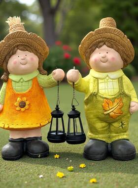 园玄VYS关户外花院太阳能女草帽提灯庭男孩孩别墅小区落地摆件