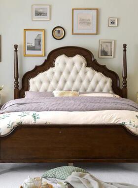 美式软包木轻床复古风主38548卧双实人储物箱体床法式奢婚高档中