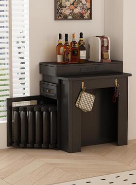 岛台黑色一体板饭岩空缩间OXD可伸实折叠餐桌组合小户型省木桌椅