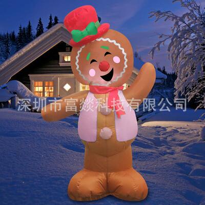 6FT圣诞节充气头饼人姜气歪模防KPG水庭院LED发光道气氛具