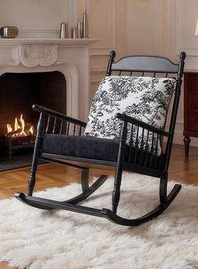 休美式单复木古懒人摇摇椅黑色躺椅家用闲椅人沙发椅82884客厅实