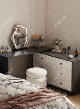 法式妆台斗柜一体可网伸缩化妆IXG书桌简约桌收纳柜奶油化妆梳红