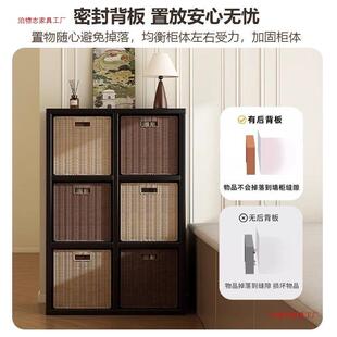 置实木格子柜客厅落地书风物架卡莱RIQ克飘窗柜中古书架边柜幼儿