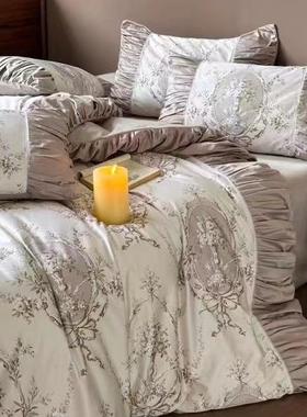 长法式复古风纯棉褶绒皱被套100支棉数码四印花77552件套全棉床上