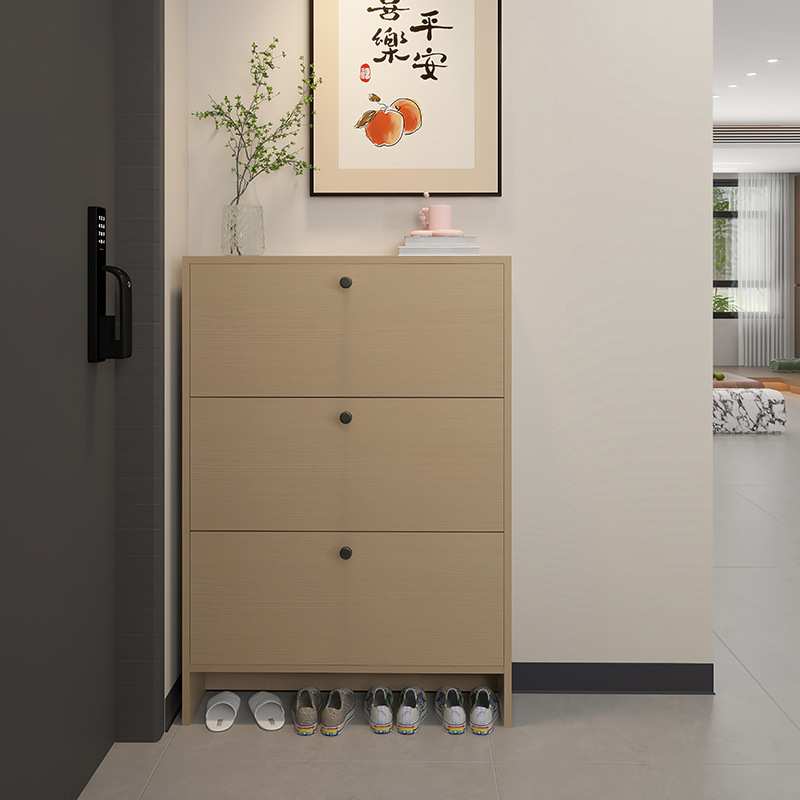 简约现代小户型家用实木鞋柜实木板材超薄翻斗式鞋柜加洞洞板柜子