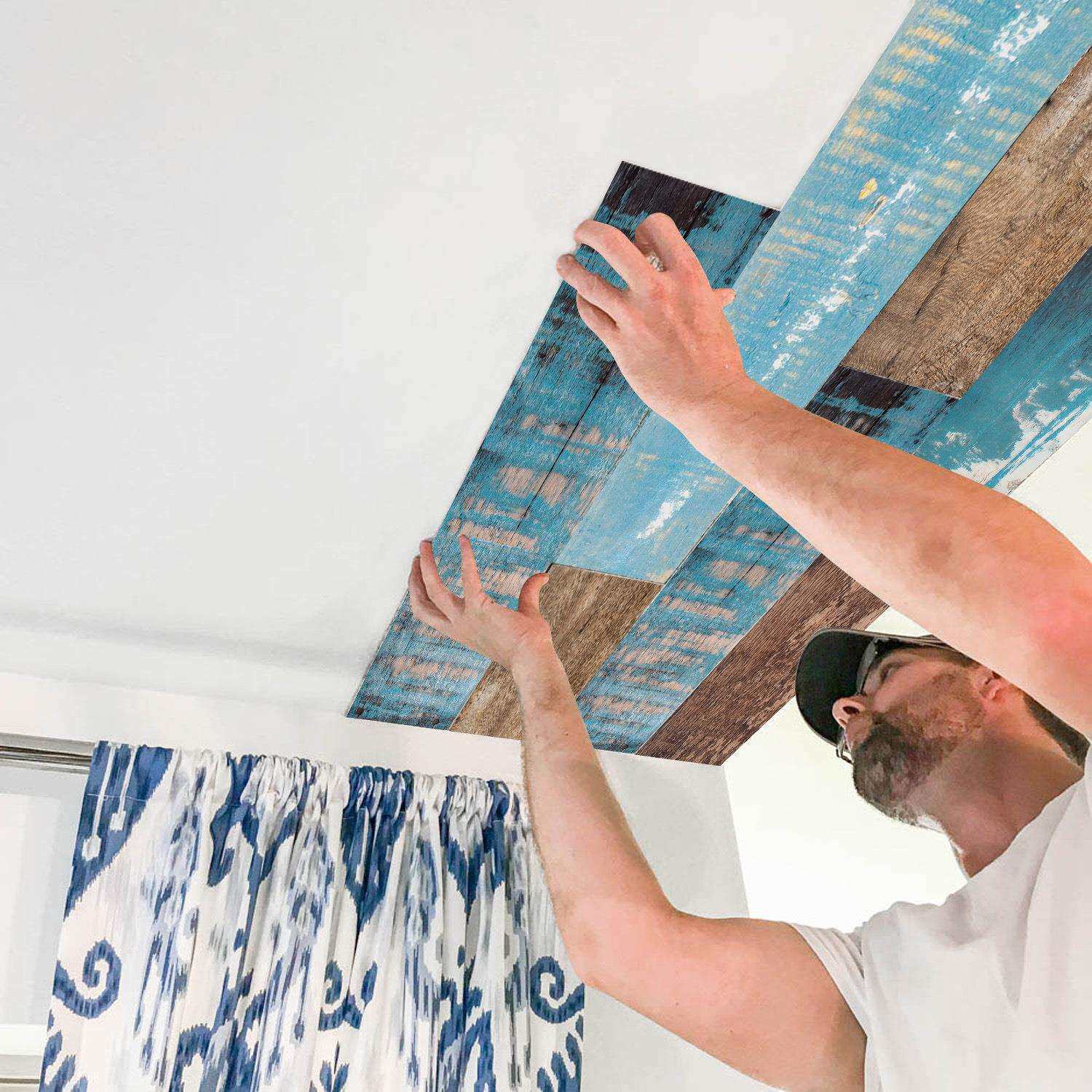 复古木纹加厚泡棉墙贴地板天花板墙面装饰壁纸厨房客厅防水防污