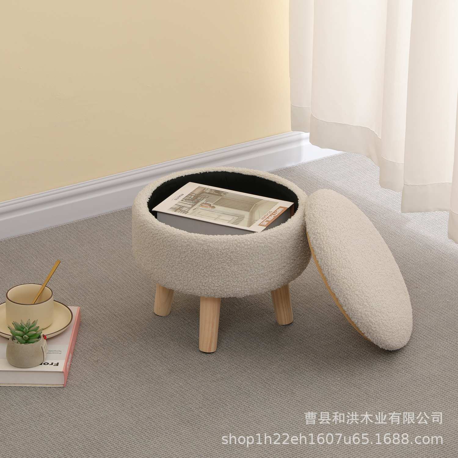 简约小矮凳客厅穿鞋凳简约布艺圆形坐墩羊绒板凳茶几桌收纳储物凳
