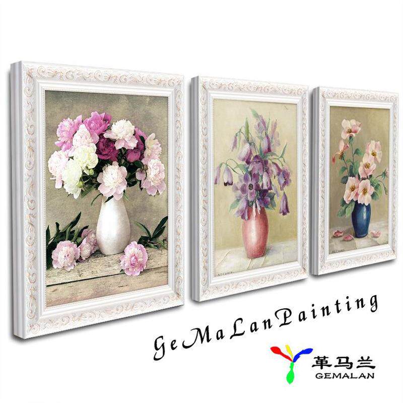 客厅装饰画欧式花卉餐厅简欧沙发背景墙现代简约花开富贵油画三联