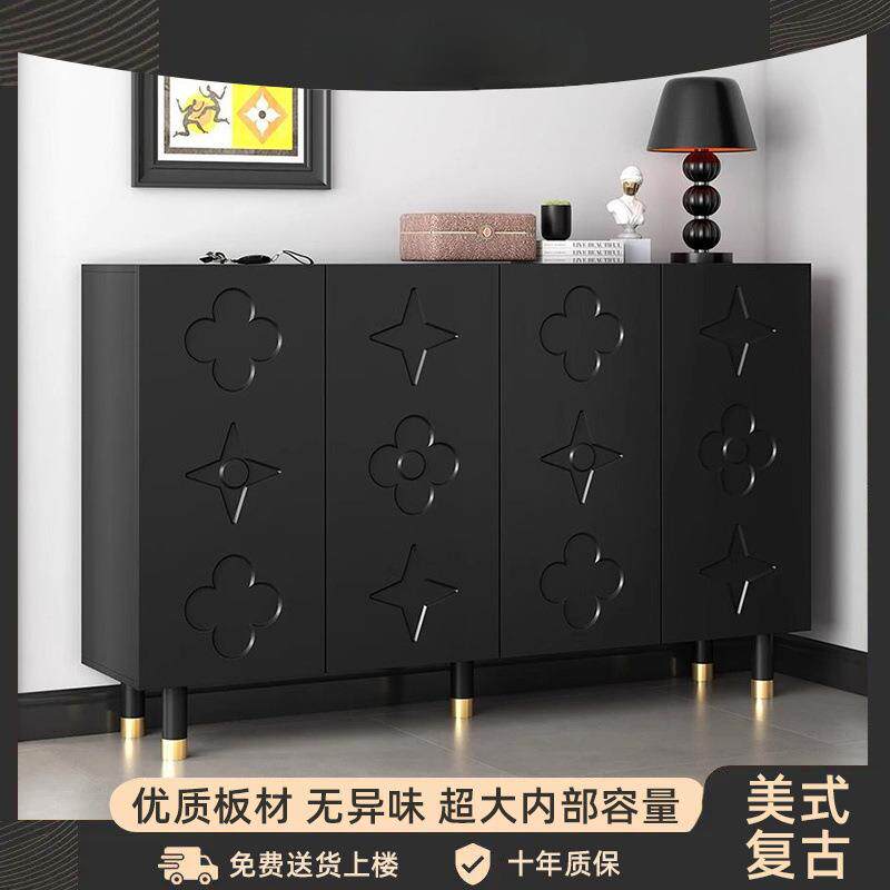 黑色鞋柜复古风家用门口超薄鞋柜玄关柜高级感现代高端储物收纳柜