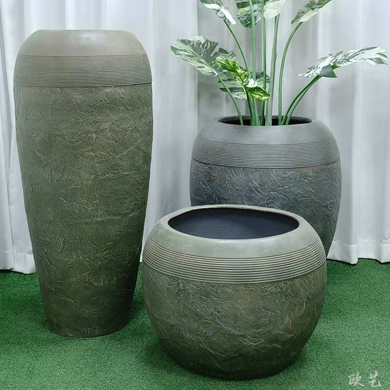 源头工厂现代简约大型宽口椭圆形落地客厅户外大口径宝蓝色花盆