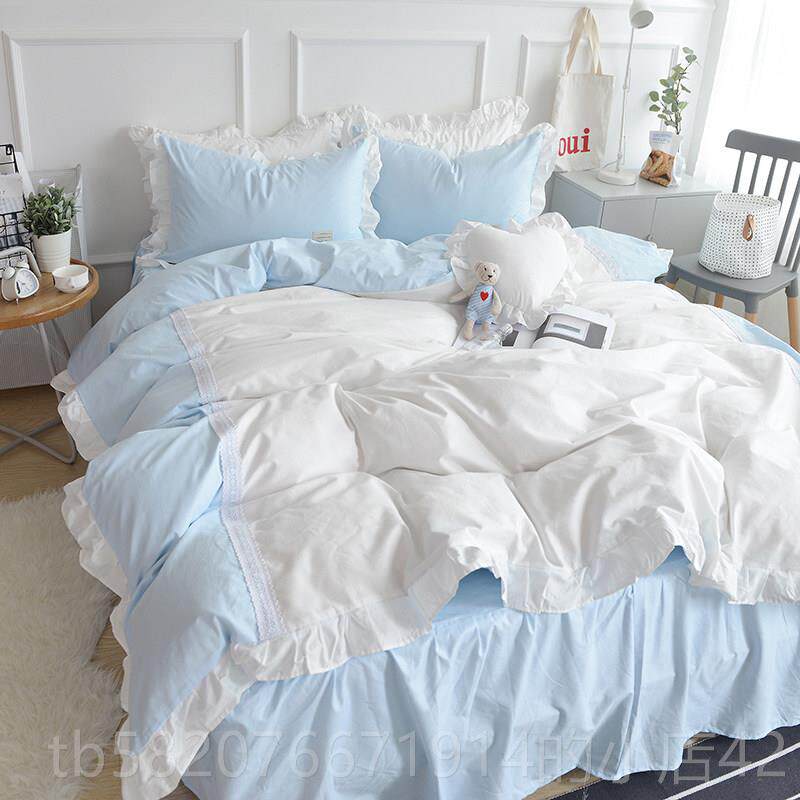 高档ins裙网红单四件套纯床棉全棉白被套蕾丝床公主风春夏色床上