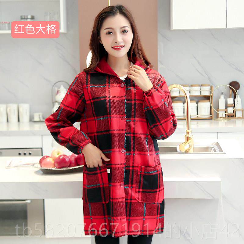 高档绒罩油衣女新款大人防水加厚厨房防服工作保加暖围裙长袖外套