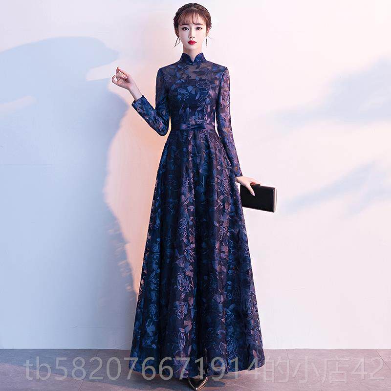 正品洋蓝色晚礼服女气主质宴会高礼服/晚装