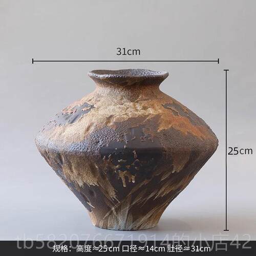 高档陶瓷花瓶侘寂风景德客厅插花中式覆古陶摆罐古风粗陶镇件干