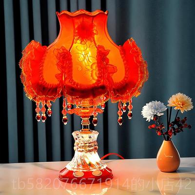 高档台卧灯室婚床头灯结婚台灯房红色结喜灯饰长婚明灯欧式装台饰