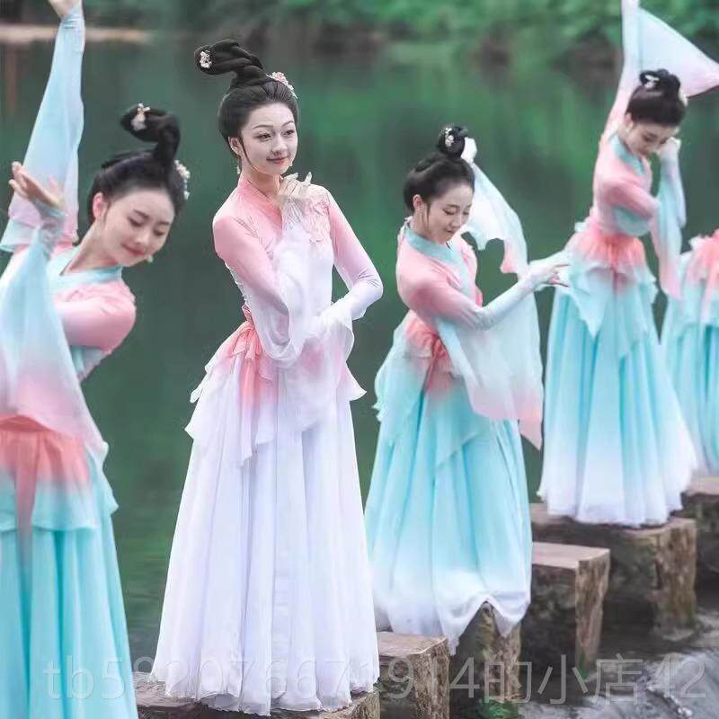 正品唤鱼歌舞蹈服装仙女清古装群演舞出少服女超仙飘逸纱衣古风套