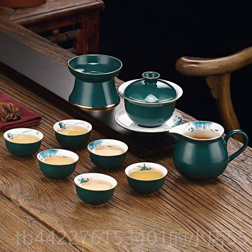高档轻高档功夫茶具套装茶盖碗简杯约客家用办公室厅陶瓷泡茶器奢