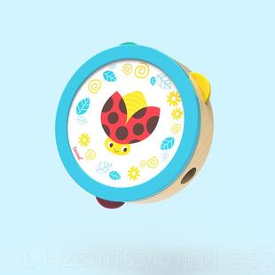 正品木玩世家儿童响板玩铃鼓打击乐器手拍鼓手铃鼓幼儿园摇鼓木手