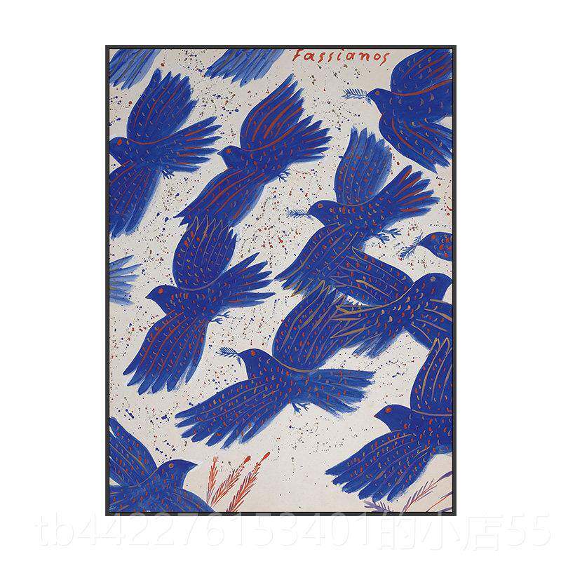 高档YvesKlin克莱因蓝|古蓝色复花装饰画艺术大师工作室e挂壁画卧