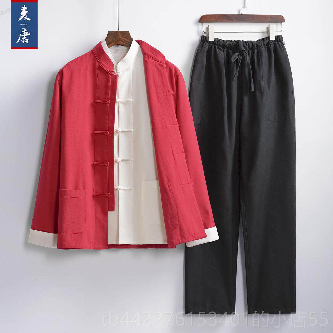 正品唐装风中服国男装国男潮套装中老年民国中山装汉中式茶服长衫