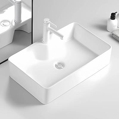 陶瓷台上盆洗手盆卫生间长方形厕所洗手盆浴室有孔洗脸盆台盆单盆