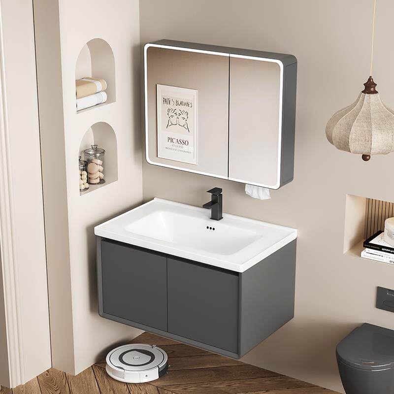 新款太空铝蜂窝浴室柜组合陶瓷一体盆洗手盆卫生间洗脸盆柜洗漱台