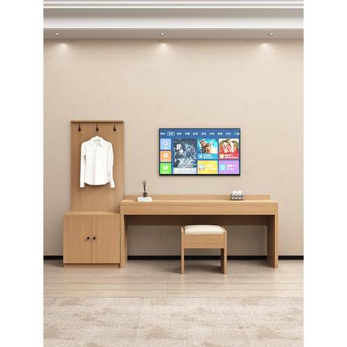 酒店电视柜宾馆客房专用电视桌柜组合民宿公寓电视桌挂衣板行李架