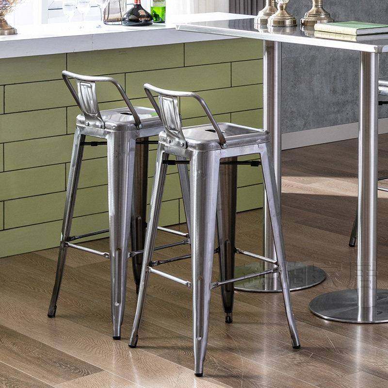 铁艺酒吧椅高脚凳子金属吧凳前台椅时尚简约户外铁皮凳靠背吧台椅