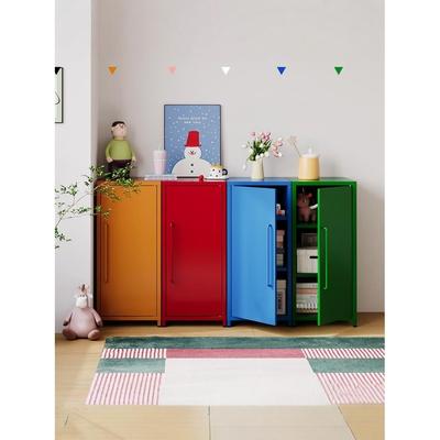 铁皮柜餐边柜彩色多巴胺阳台储物马卡龙客厅落地单门铁艺收纳柜子