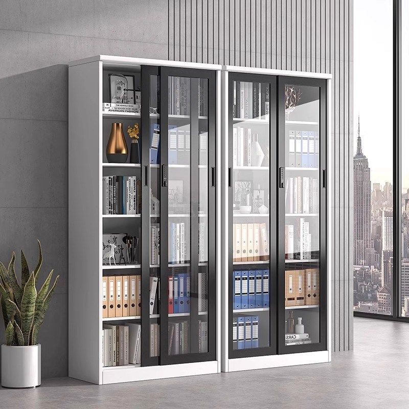 钢制推拉门书柜文件柜办公室玻璃展示柜移门密码锁资料凭证档案柜