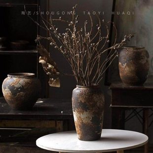 尤加利果专用花瓶复古寂风禅意粗陶陶罐尤加利果花瓶民宿酒店摆件