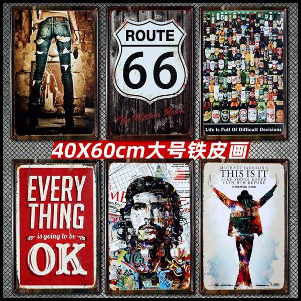 大号复古工业铁皮画 怀旧人物画铁艺装饰画餐厅网咖墙壁个性挂饰