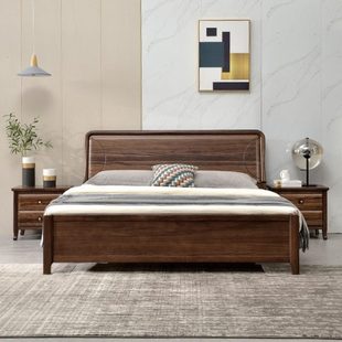 现代简约乌金木全实木床1.8米双人床新中式卧室家具轻奢原木床1.5