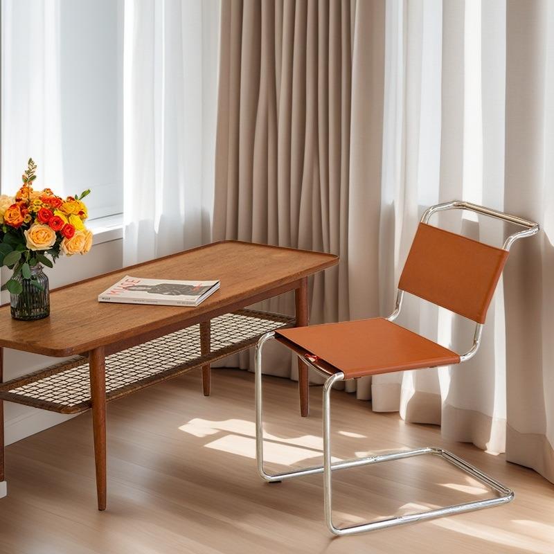 不锈钢椅子靠背椅中古餐椅马鞍皮办公椅扶手老板椅民宿洽谈接待椅