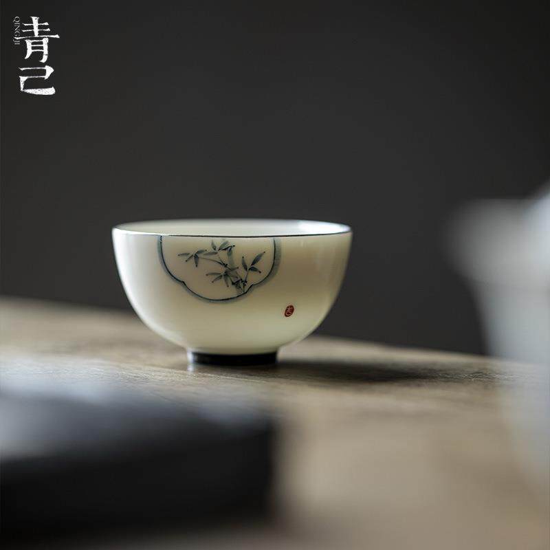 青己 文人手绘青花竹子茶杯 家用功夫茶具釉下彩陶瓷品茗杯 单杯