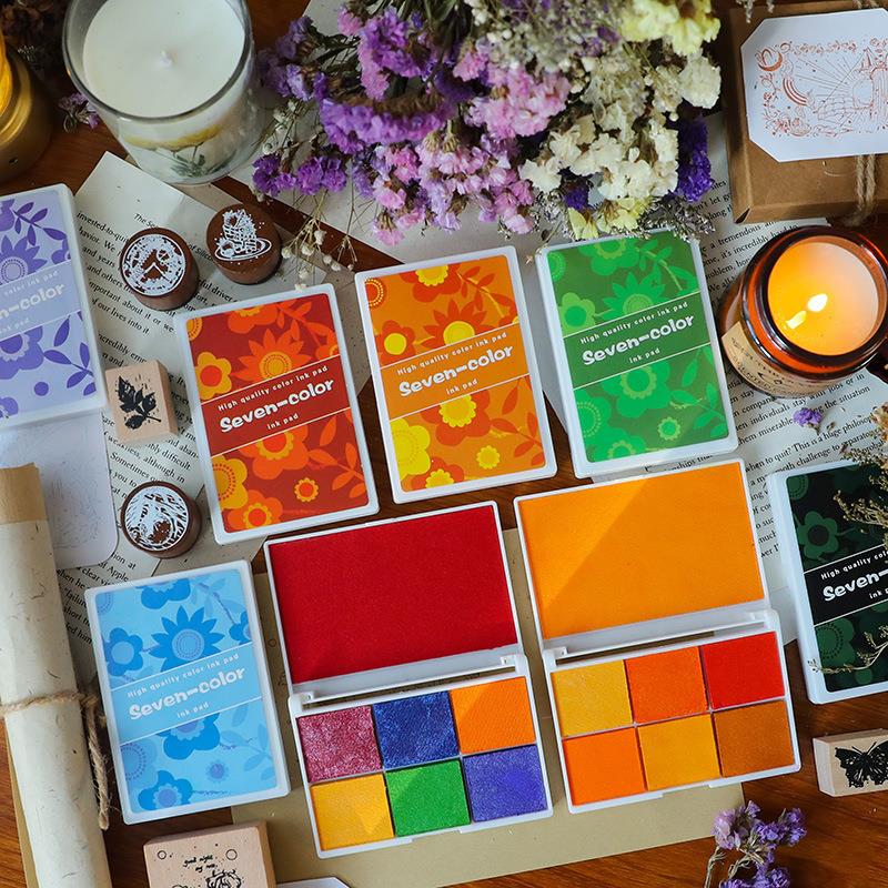 珠光七彩印泥幼儿园儿童手指画彩色印泥DIY橡皮章印章印台
