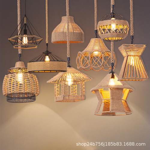 loft创意个性麻绳灯北欧服装店理发店酒吧工业风吊灯复古装饰吊灯