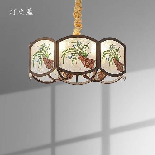 宋代美学餐厅吊灯复古新中式创艺国风兰花主卧室吧台设计师款灯具