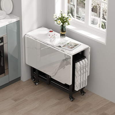 折叠餐桌大理石真岩板小户型方形饭桌家用组合现代简约小户型移动