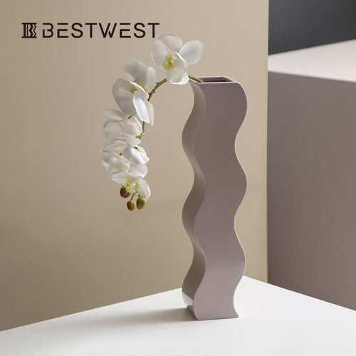 Best west 创意不规则波纹状简约陶瓷花瓶 ins客厅软装餐厅装饰品